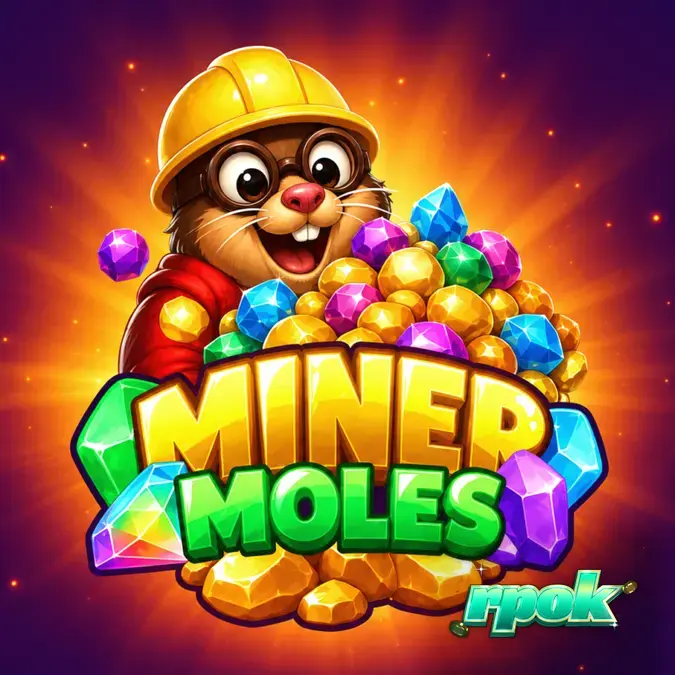 Tampilan visual grid 6x6 pada slot Miner Moles dengan tema pertambangan kartun.